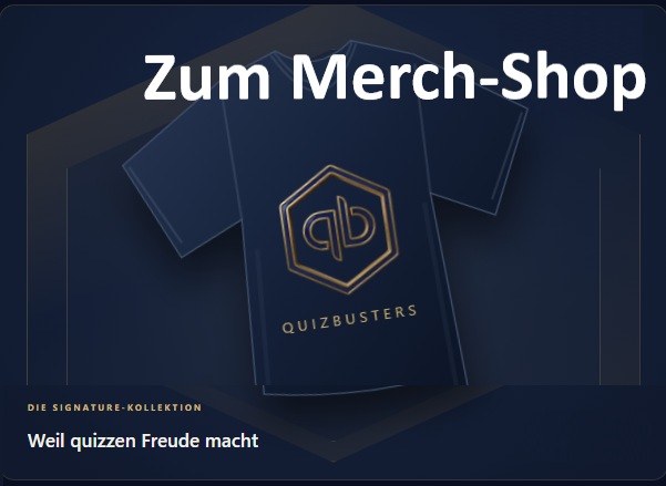 Quizbusters T-Shirt im dunkelblauen und goldenen Design